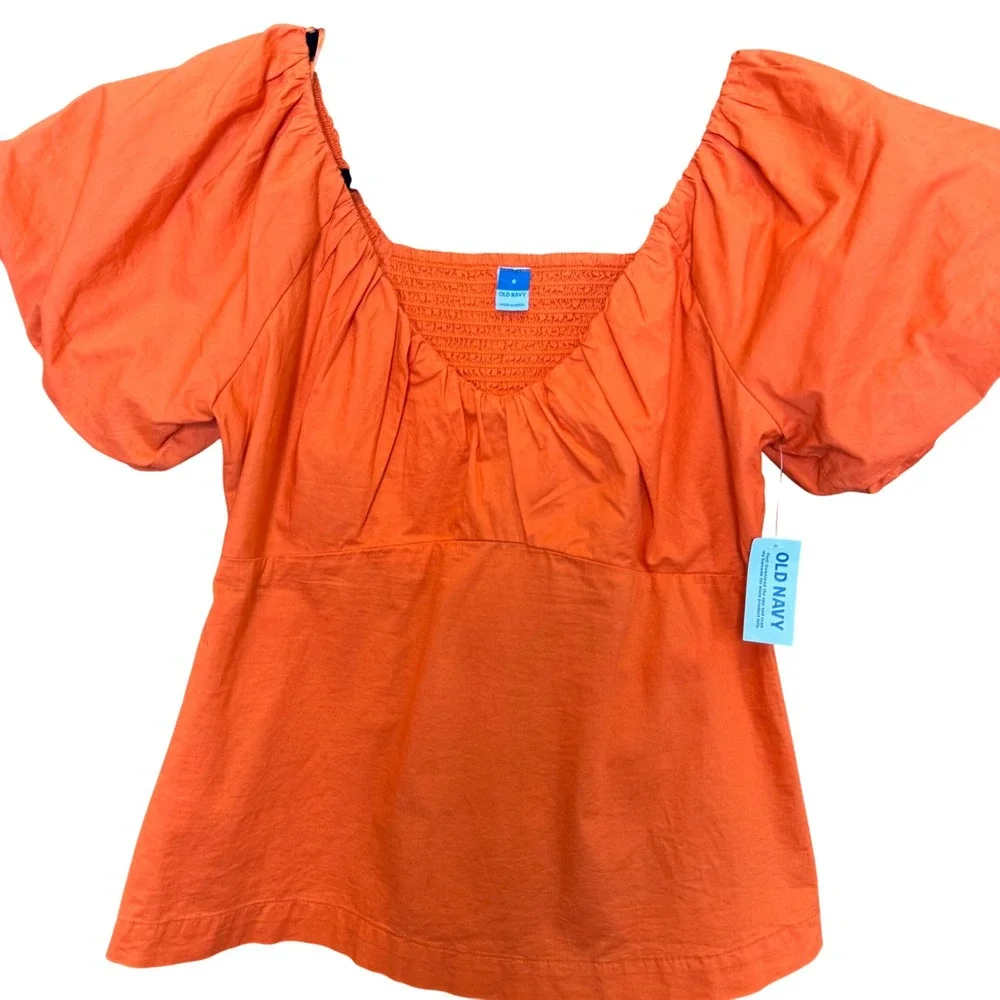 NWT Old Navy Puff Sleeve Smocked Top S Romantic Boho Cottagecore Babydoll Bright
